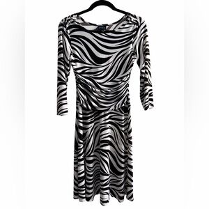 En Focus Studio Dark Brown & White Zebra Print Ruched Midi Dress